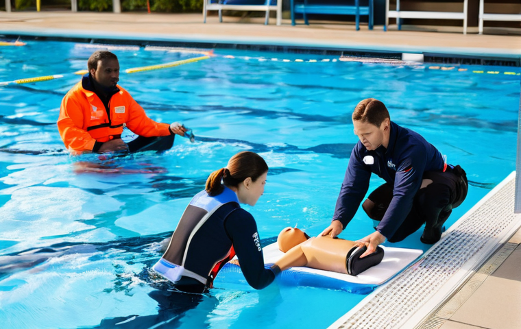 수영강사로서의 지속적인 자기계발 - **Prompt: Advanced Swim Coaching with Augmented Reality**
    "A sleek, professional photograph show...