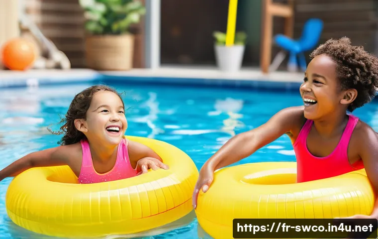 수영강사로 성공하기 위한 5가지 팁 - **Prompt:** A vibrant, heartwarming scene in a bright indoor swimming pool. A diverse group of four ...